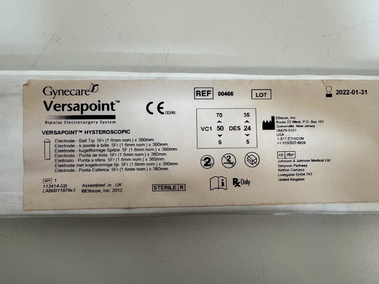 Gynecare 00466 Versapoint Hysteroscopic Electrode - Ball Tip 5FR