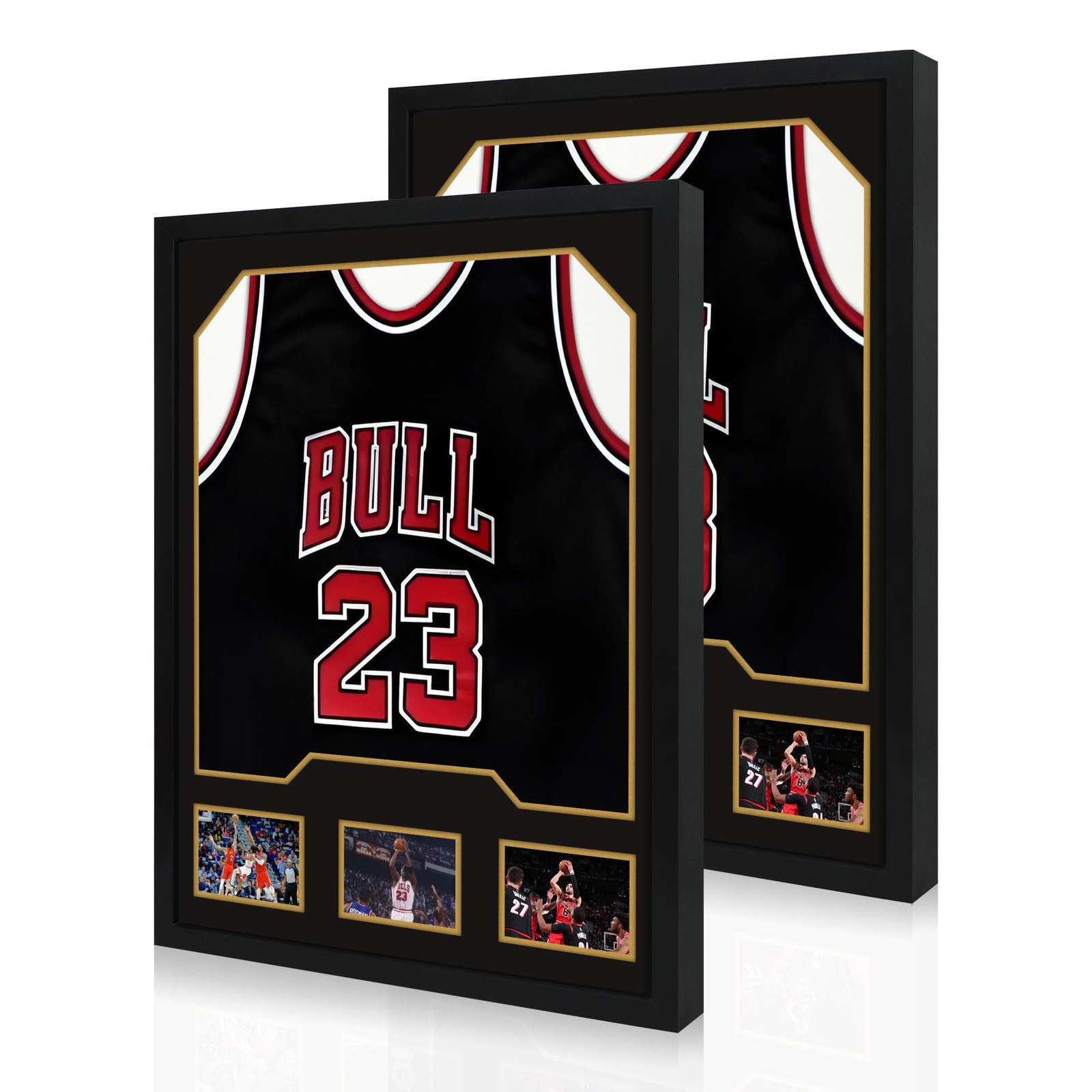 2-Pack Large Wooden Sports Jersey Display Frame Case Shadow Box w/ Mats