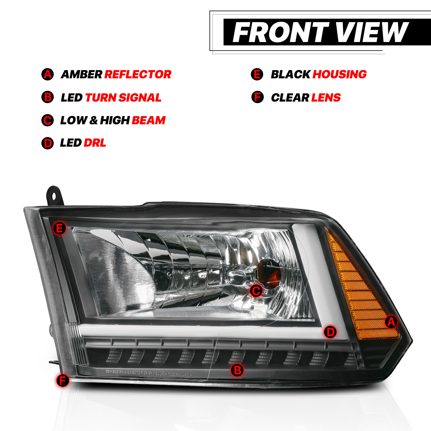 L+R Amber Corner OE Style Headlight [LED LIGHT BAR] for 09-18 Ram 1500 2500 3500