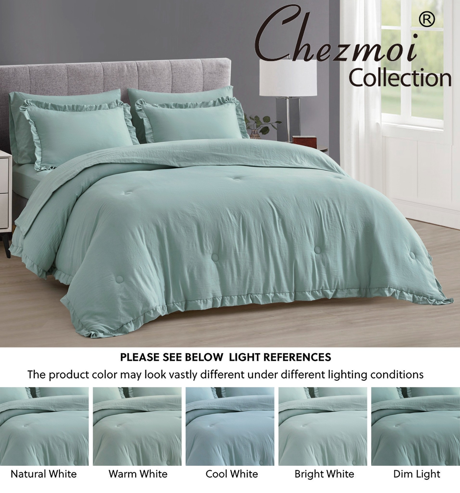 Chezmoi Collection Eleanora Bed in a Bag Comforter Set w/ Ruffle Edge Trim