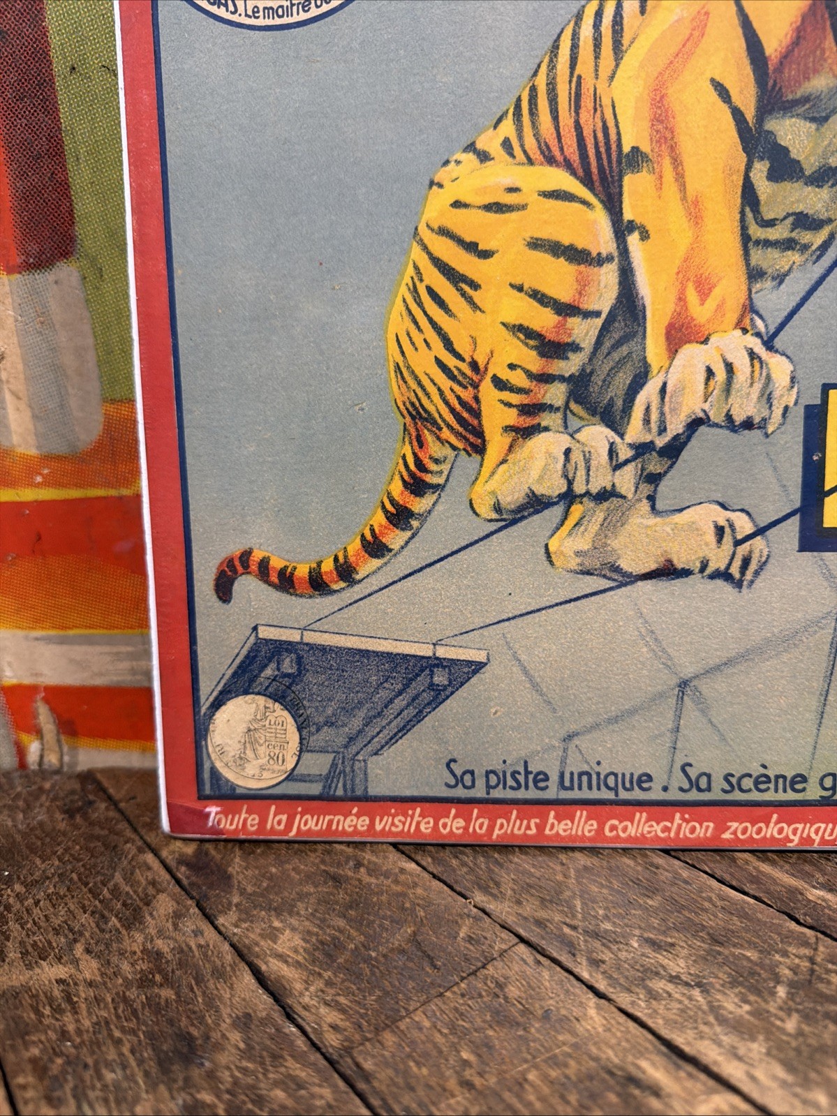 ANTIQUE 1922 PINDER RATJA TIGER TIGHTROPE WALKER CIRCUS POSTER SIGN CARNIVAL ZOO