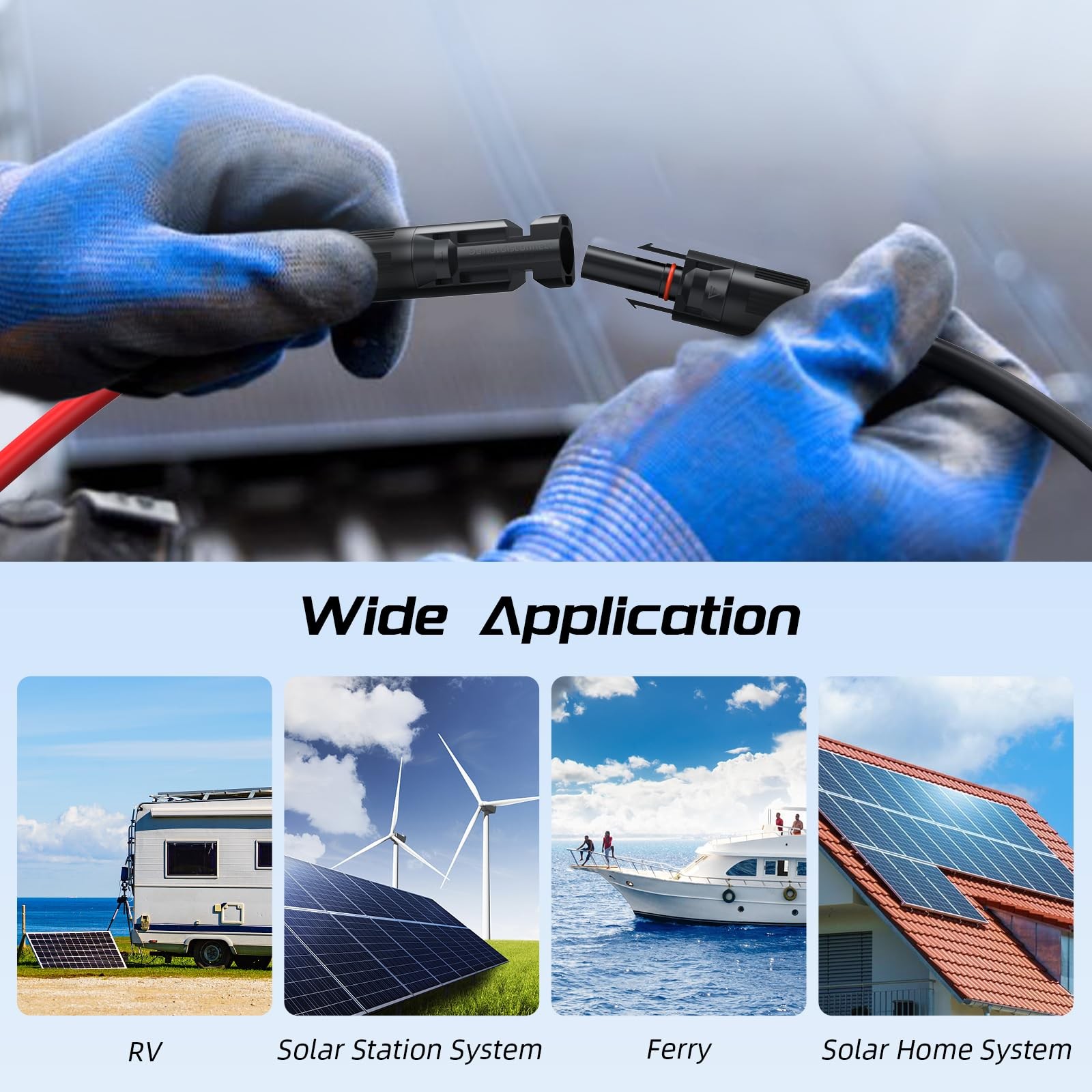 30FT 10AWG Solar Panel Extension Cable, Bateria 30FT, Black and Red