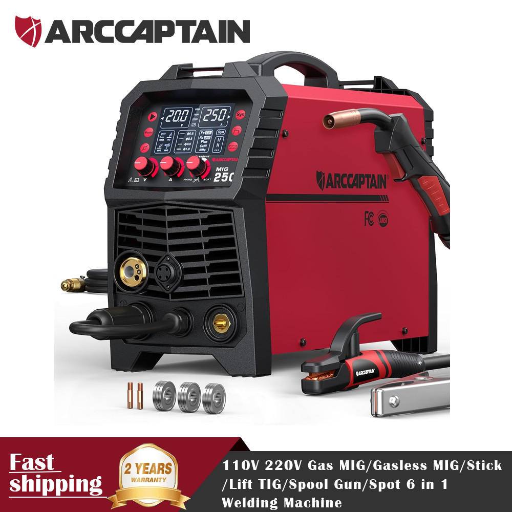 ARCCAPTAIN 250A MIG Welder Gas MIG/Gasless MIG/Stick/Lift TIG/Spool 110V 220V