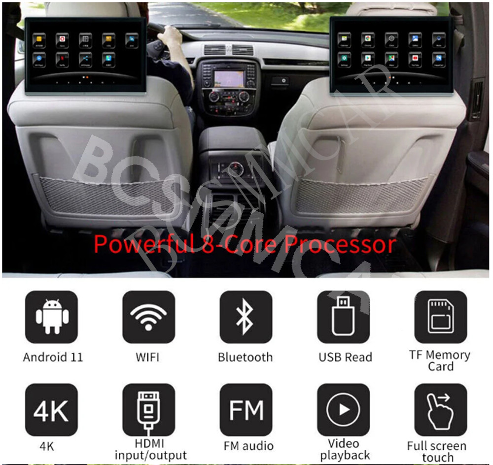 Car Headrest Monitor Touch Screen Video Music TV Player Dual HMDI For Rear Seat