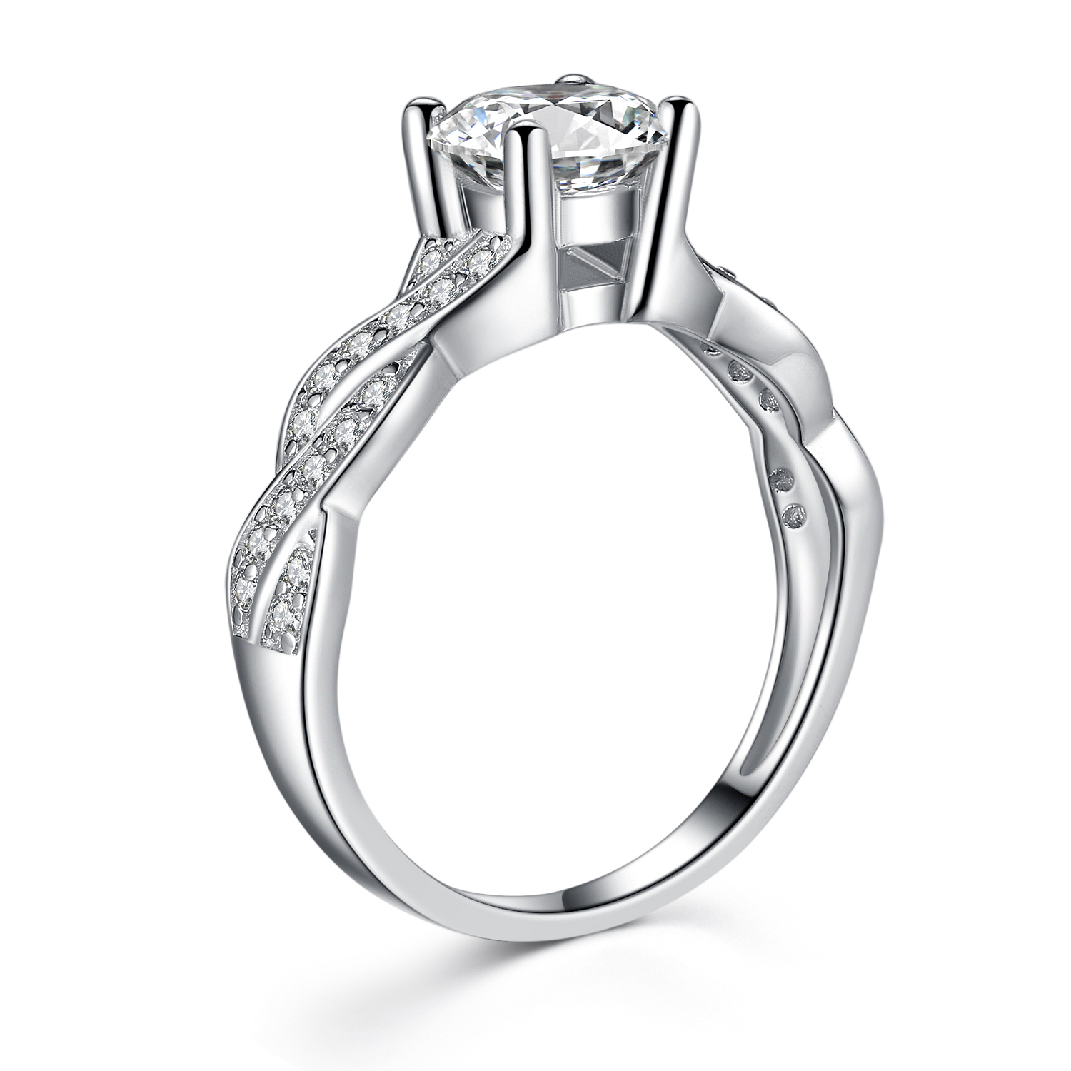 His Hers Sterling Silver CZ Infinity Couple Wedding Engagement Rings & Band Set