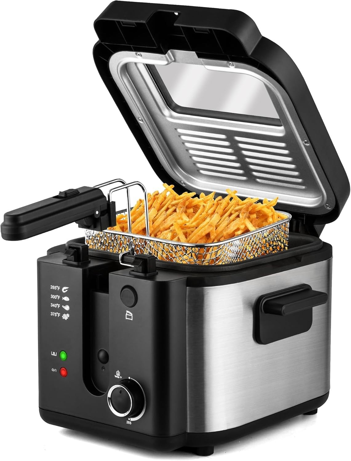 Deep Fryer 1500W Non-Stick Inner Pot Removable Lid Temp Control 2.5L