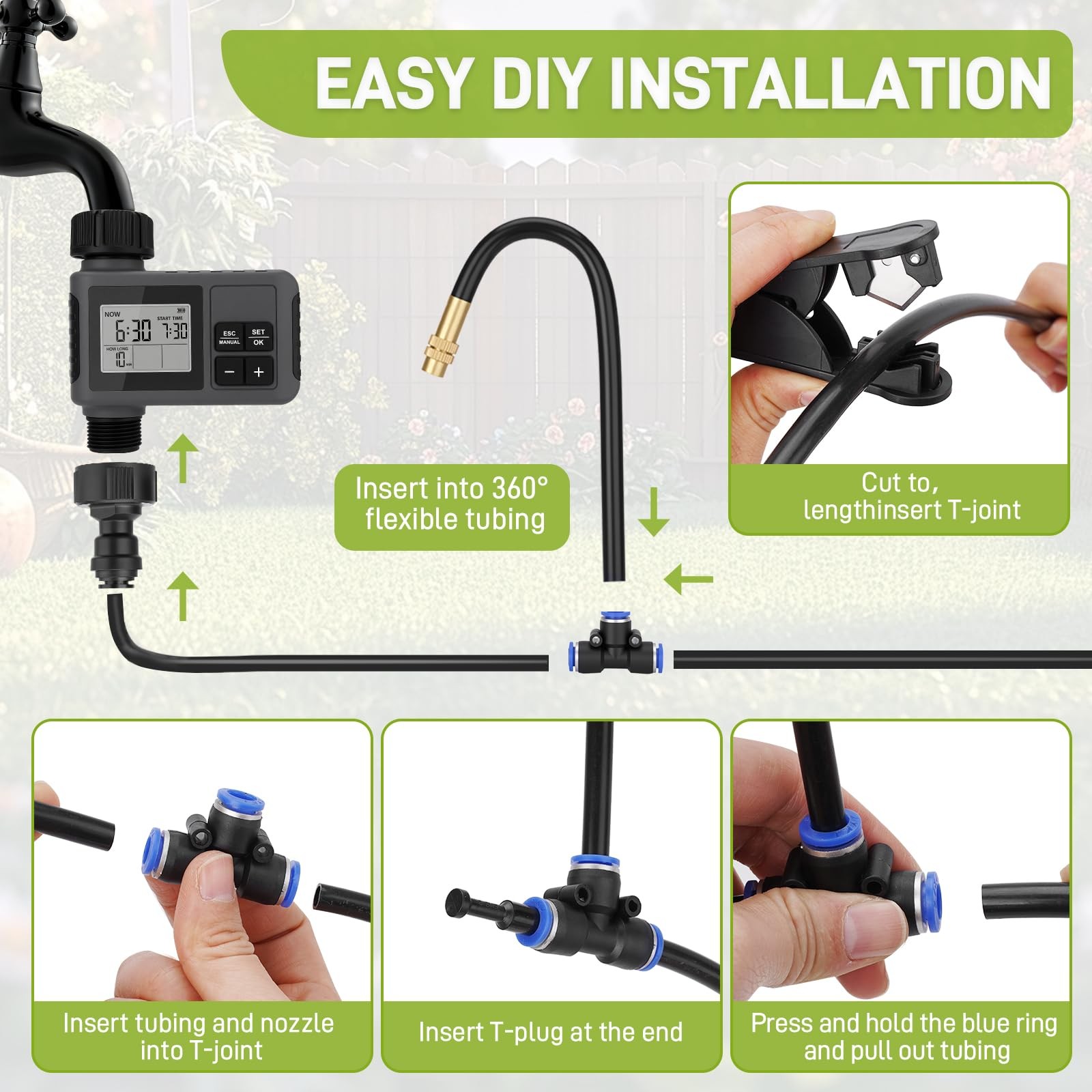 66FT Drip Irrigation System with Timer Automatic Garden Watering System for Yard