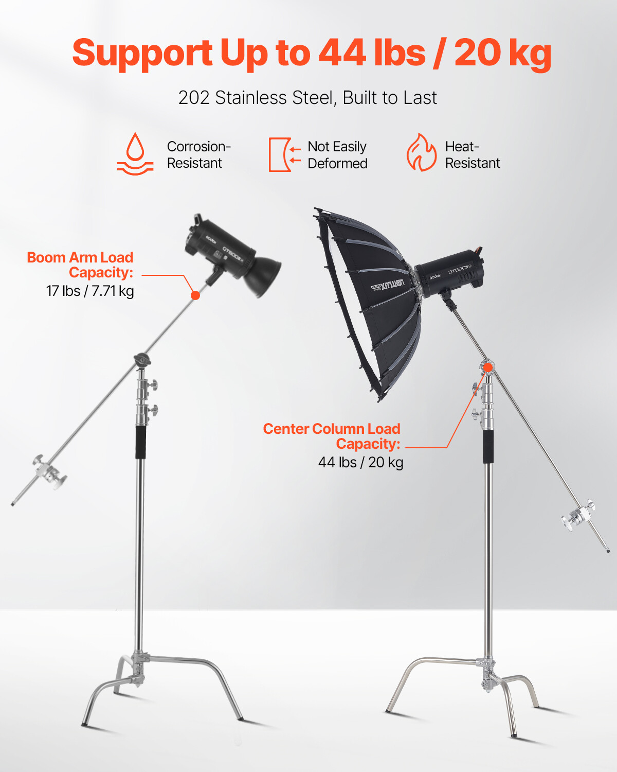 C Stand with Boom Arm Max Height 10.83 ft/330 cm Photography Light Stand