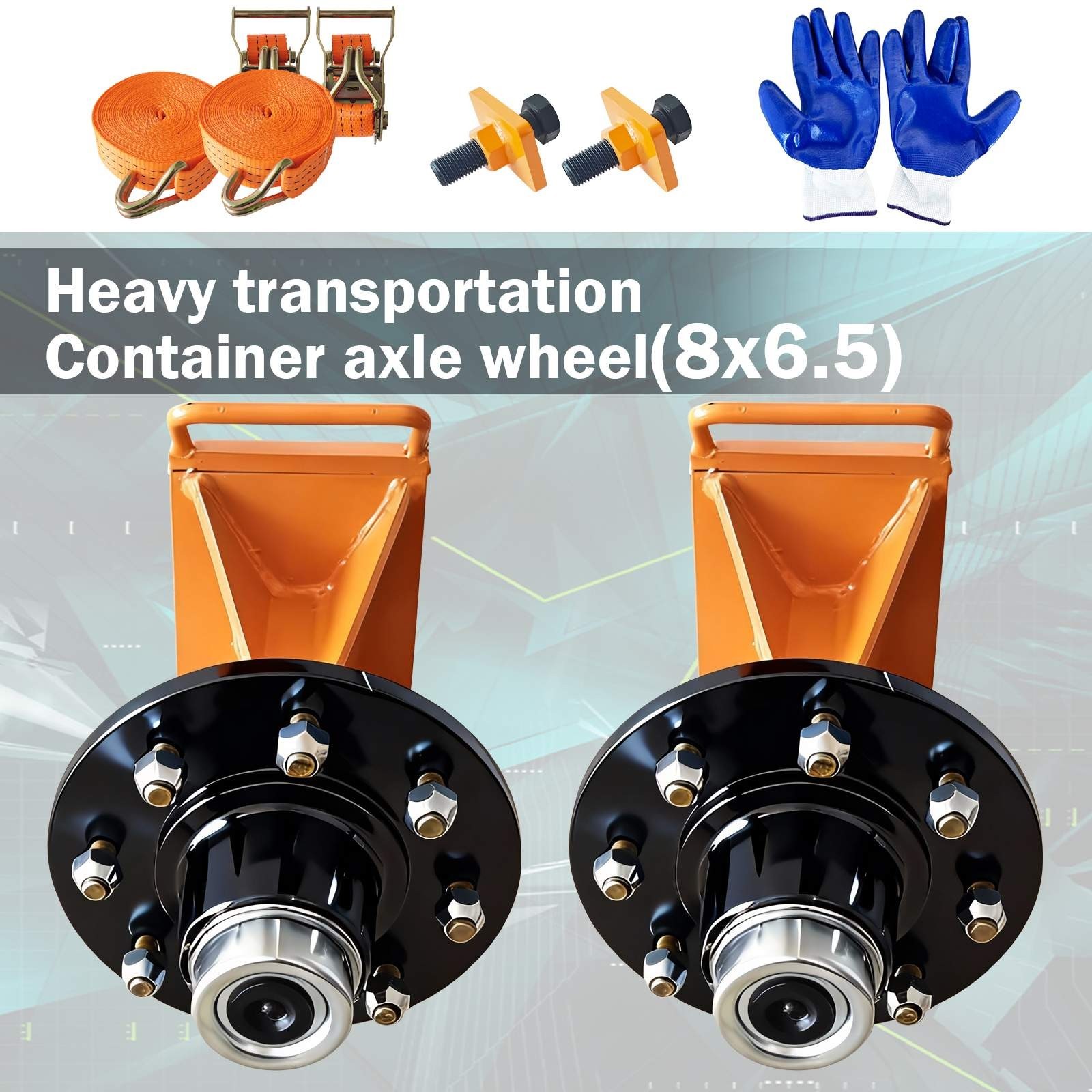 8x 6.5 Lug Superior Shipping Container Wheels, Bolt-on Spindle Kit(Super thick)