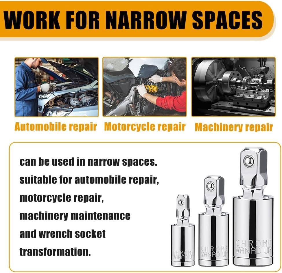 3PCS Universal Joint Socket Set 1/4 3/8 1/2 Drive Swivel Adapter New