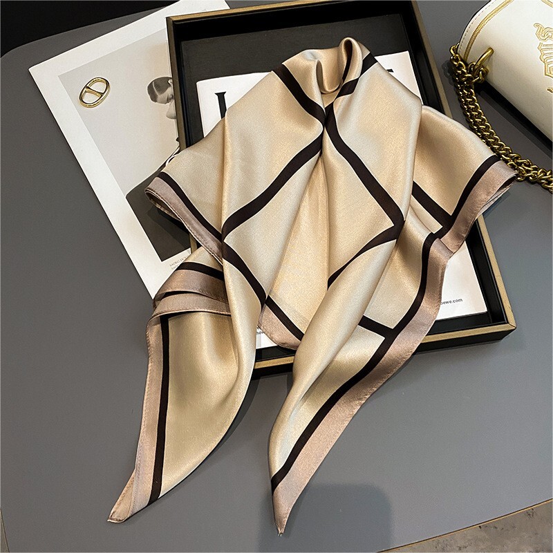 100% Mulberry Silk 27" Square Scarf Women Neckerchief Wrap Fashion Design Check