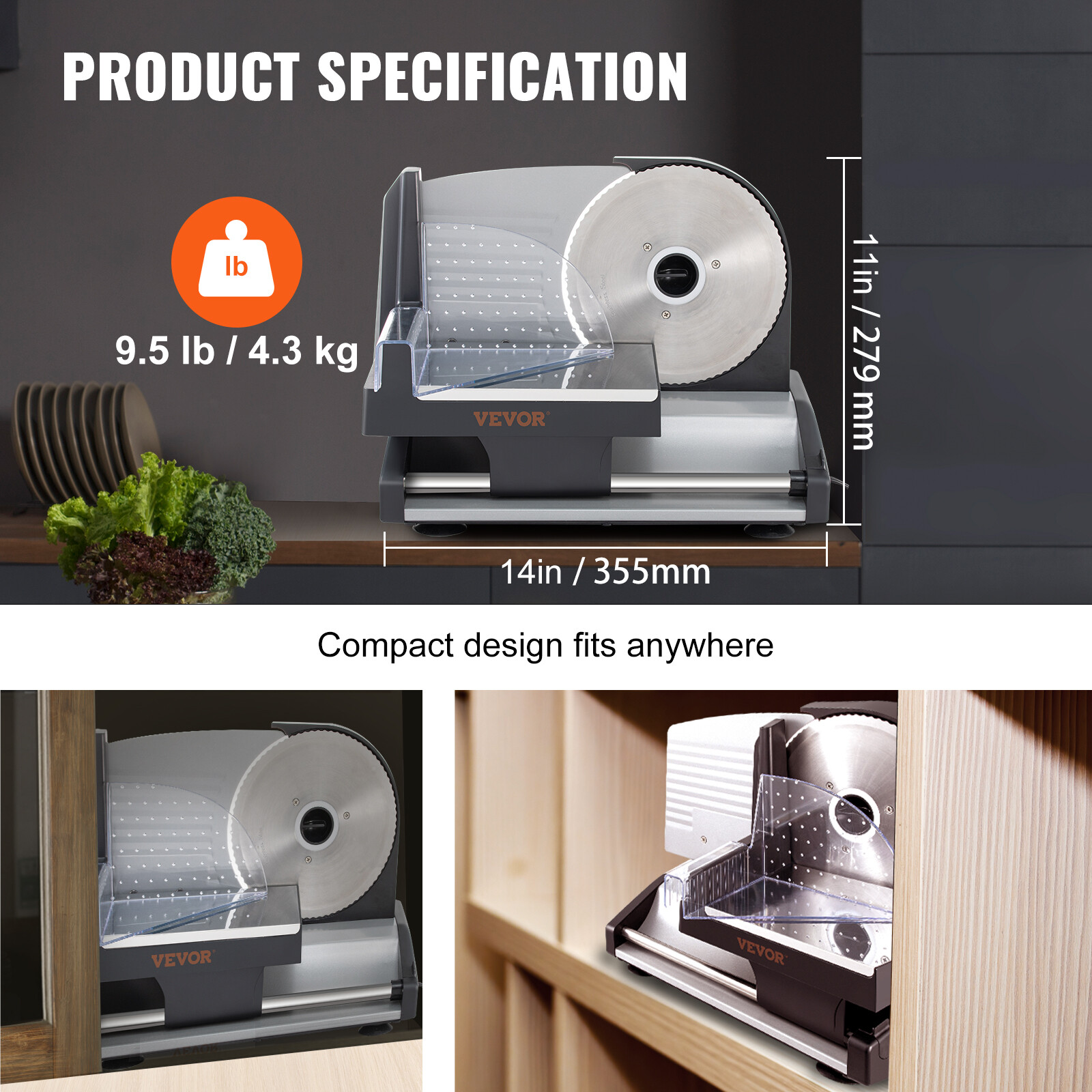 VEVOR 7.5" Electric Meat Slicer 200W Deli Meat Food Cutter Slicer Kitchen Home