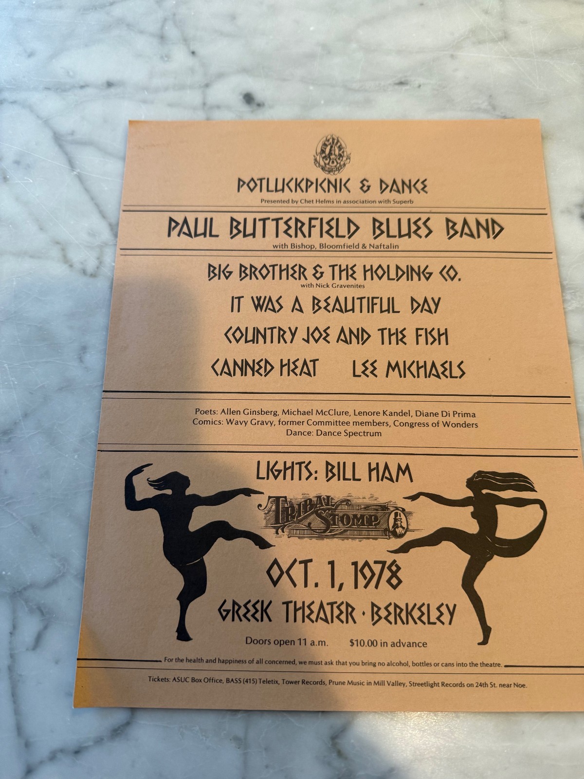 Tribal Stomp Picnic & Dance Butterfield, Big Bro Berkeley  10/1978 Vintage Flyer