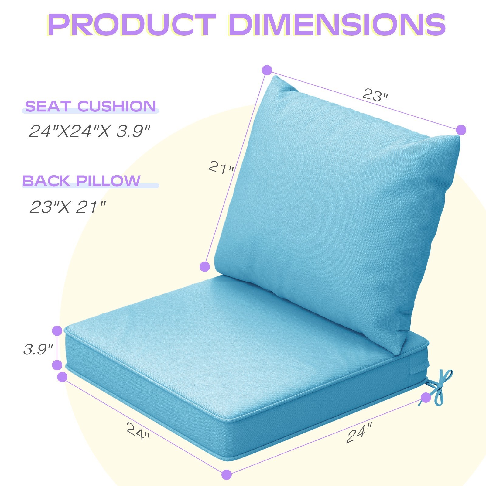 Outdoor Chair Cushions Set of 4, 24 x 24 Inch Patio Furniture Cushions,Lake Blue