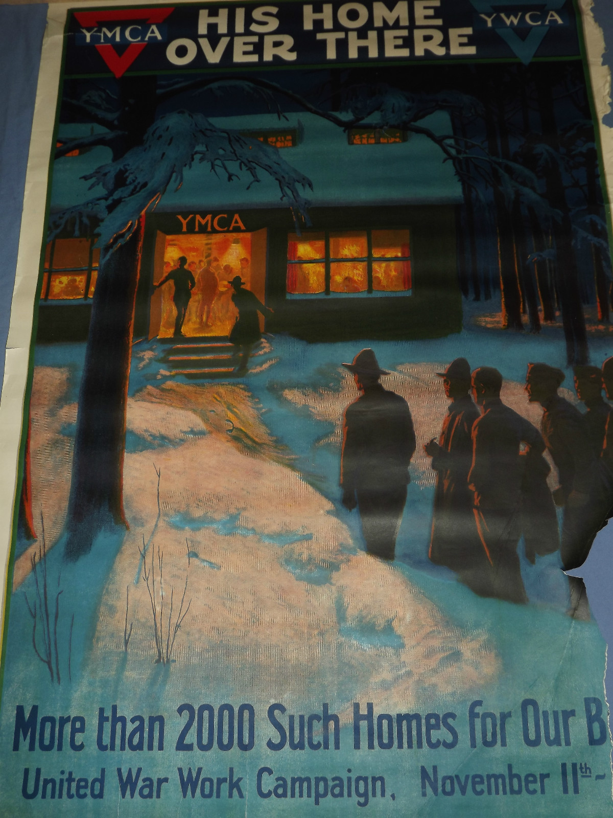 VINTAGE WWI WORLD WAR 1 YMCA HIS HOME OVER THERE WAR WORK CAMPAIGN POSTER