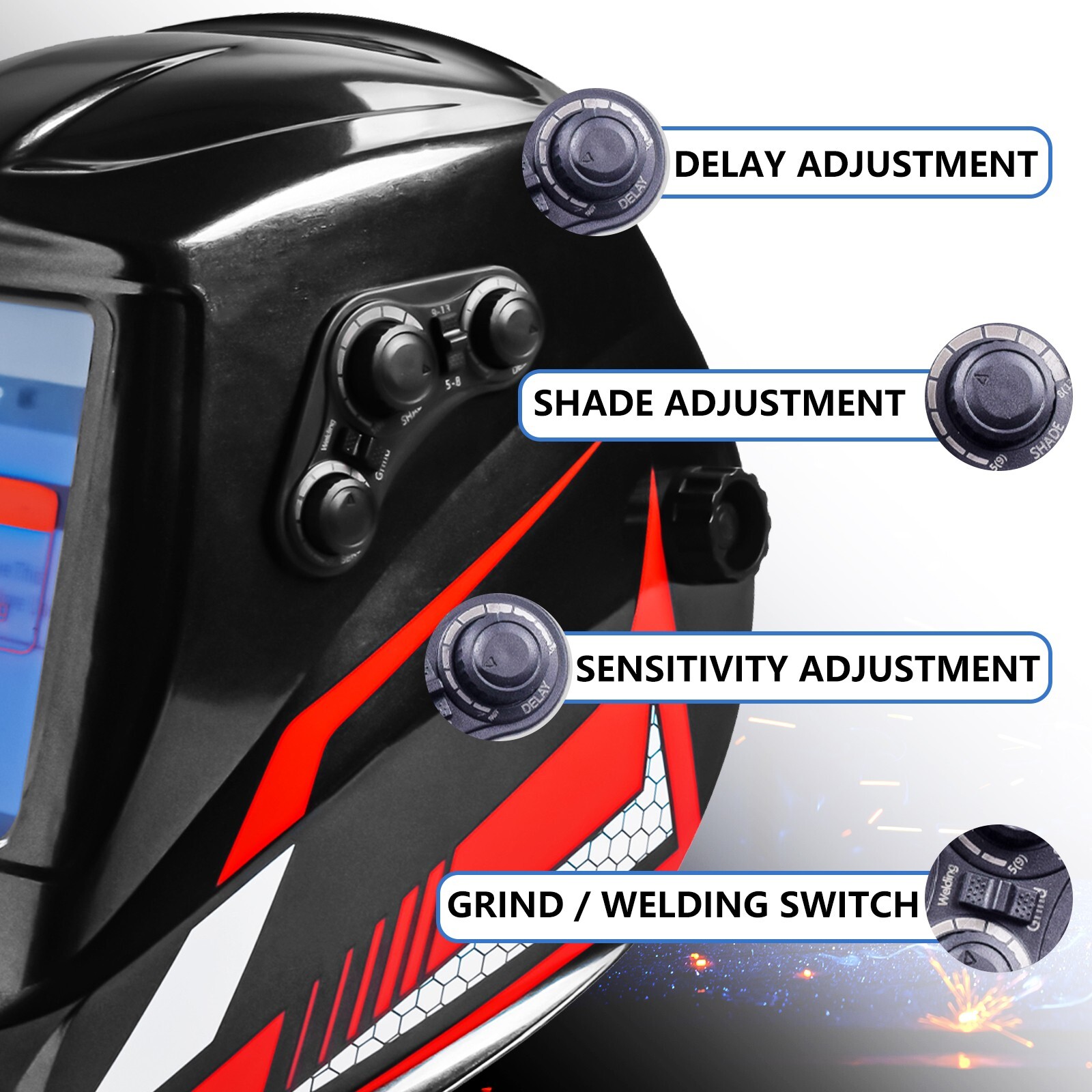 3.93''X3.54'' Large Viewing Welding Helmet Solar Power Auto Darkening Weld Hood