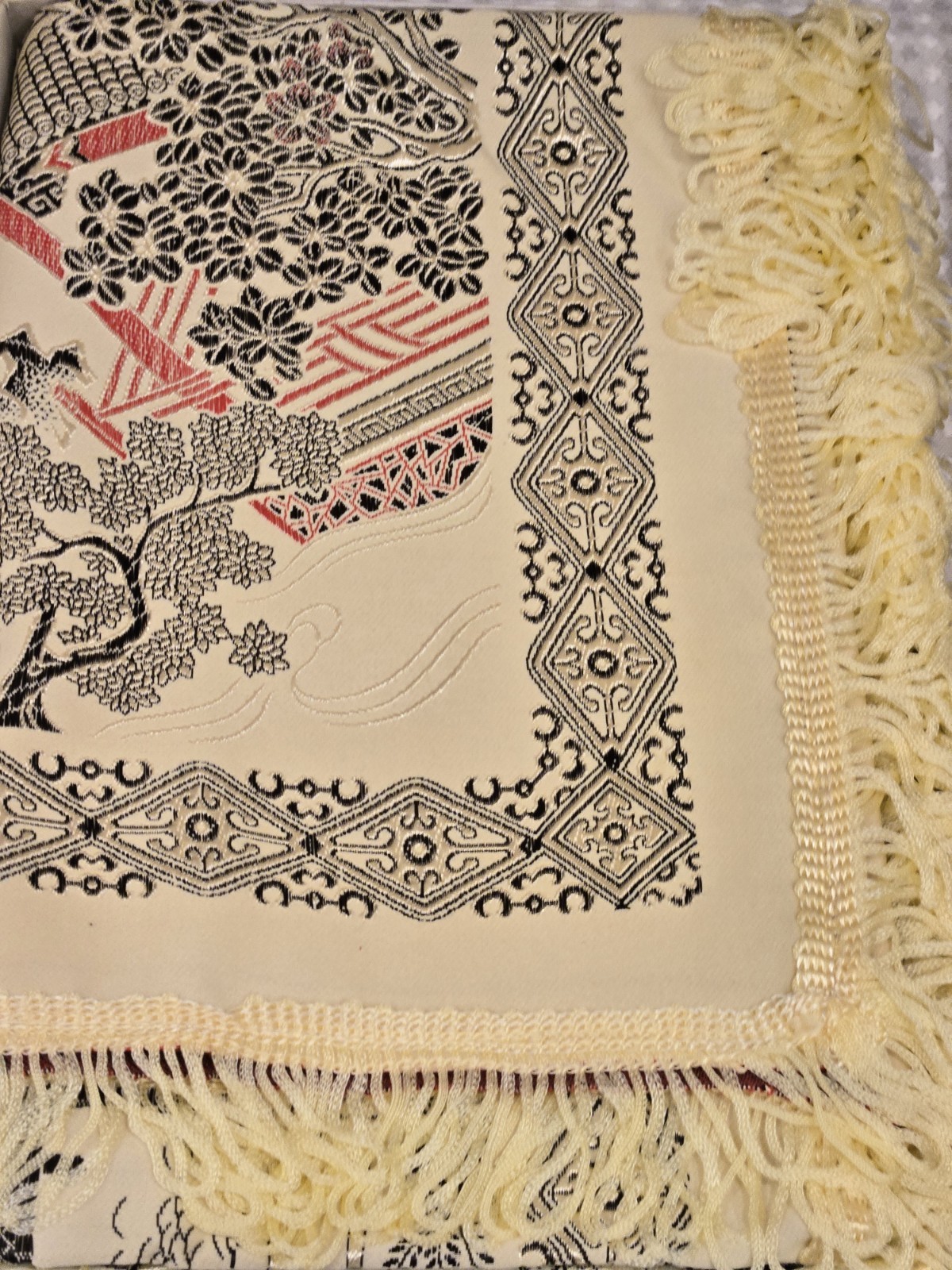 VTG NOS Brocaded Chinese Silk Tapestry Tablecloth 38" x 38" Late 70's-Early 80's