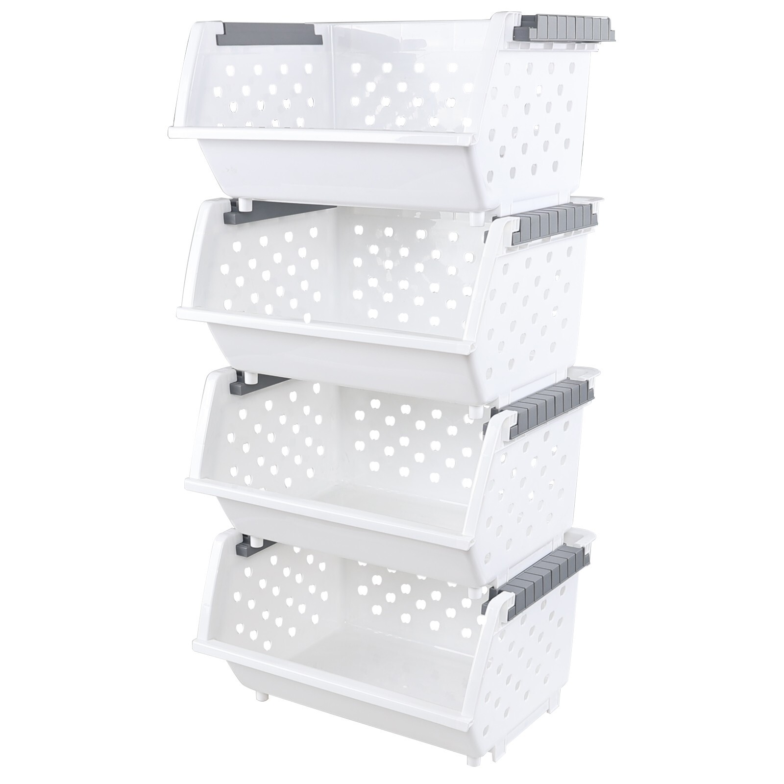 Cand Stackable Plastic Bins - 4 Packs White Large Plastic Stackable Storage Bins
