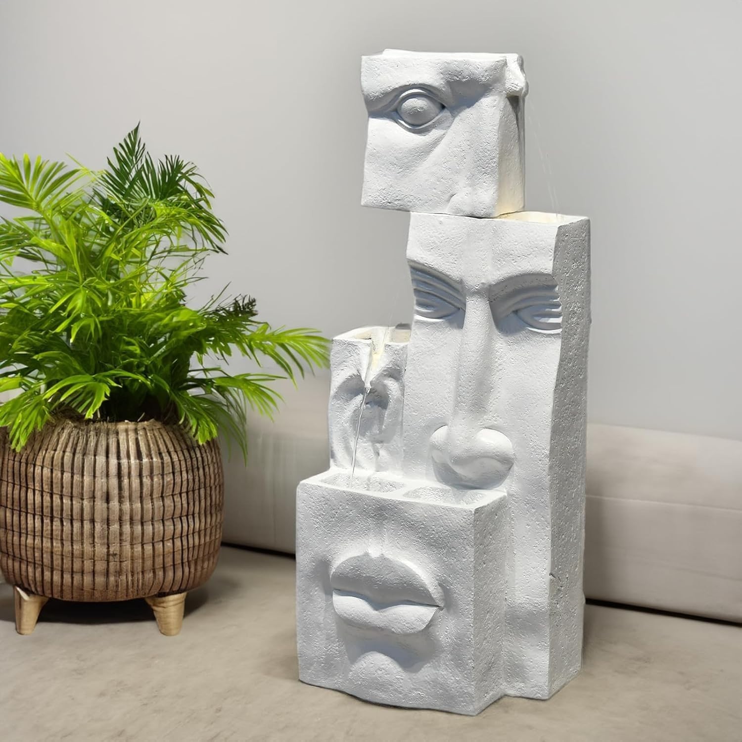 Modern 4 Tire Water Fountain Lighted Contemporary Garden Waterfall Art Sculpture