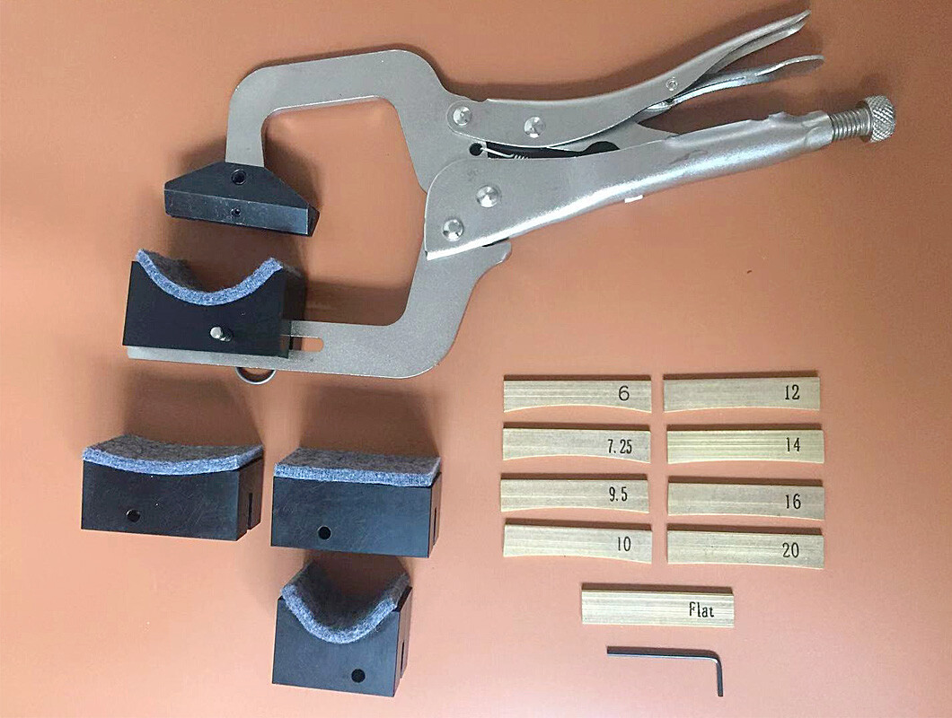 Hand Held Fret Press, w/ 9 Radius Inserts + 4 Neck Supports, For Any Neck