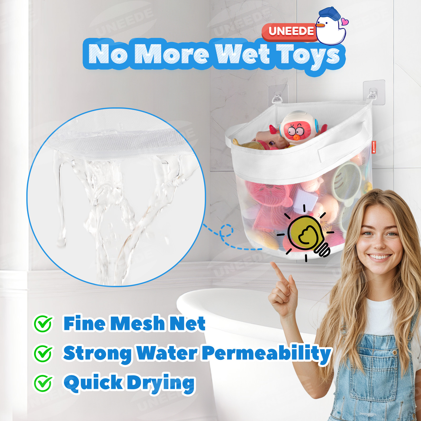 UNEEDE Baby Bath Toy Organizer Bath Toy Mesh Shower Holder for Tub Bathroom