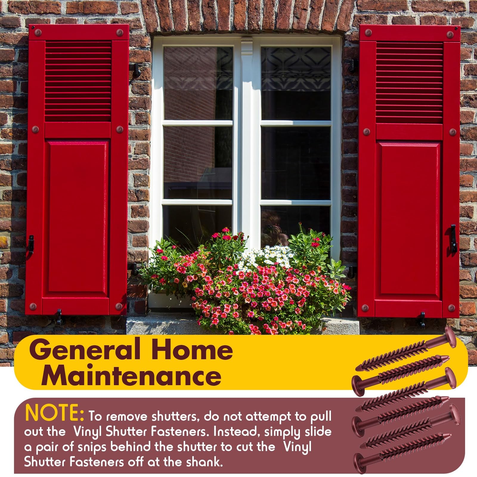 MorningRo 12 Pack Vinyl Shutter Fasteners Plastic Screws Burgundy Red