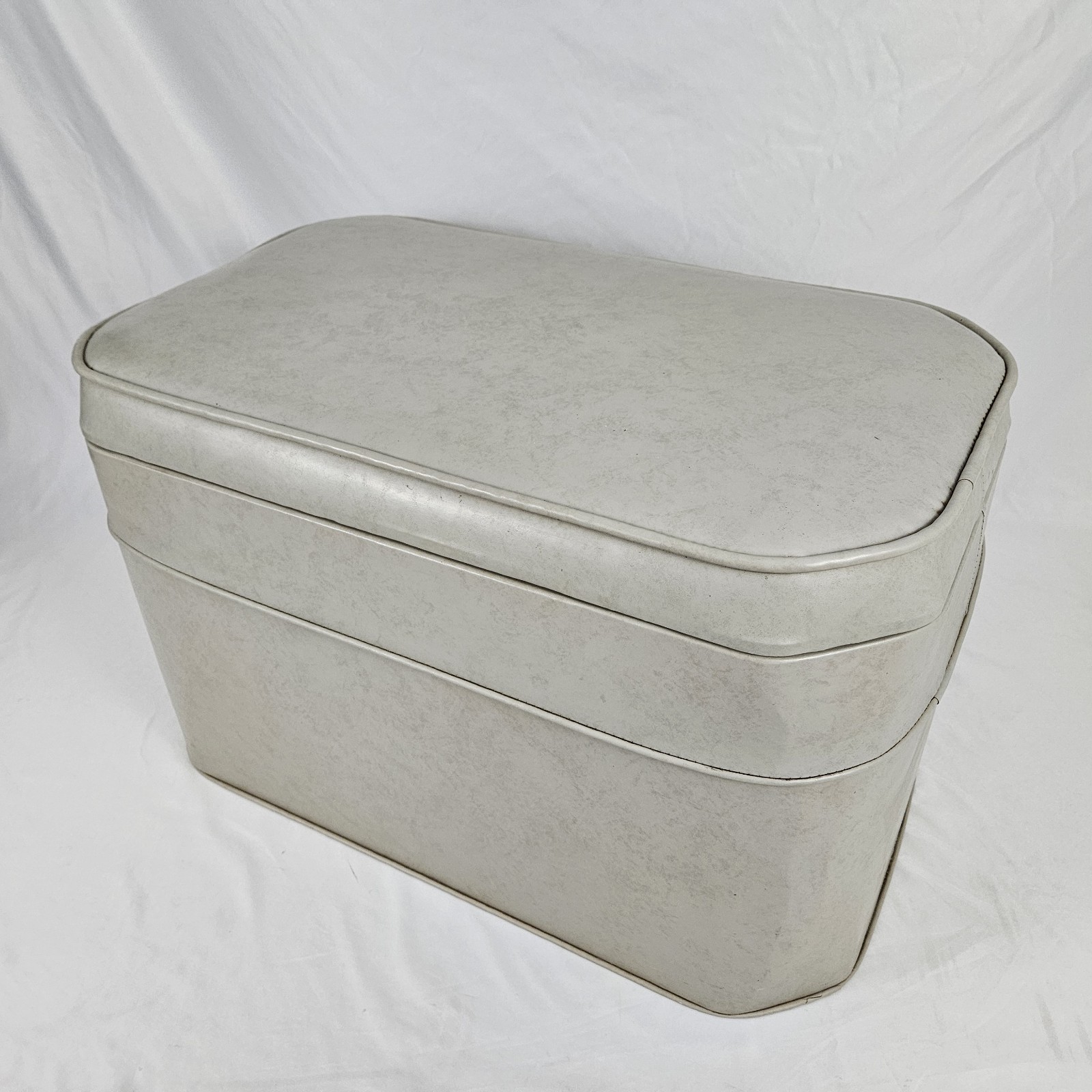 Vintage Storage Ottoman Footstool Bench Gray Naugahyde Boho Mid-Century