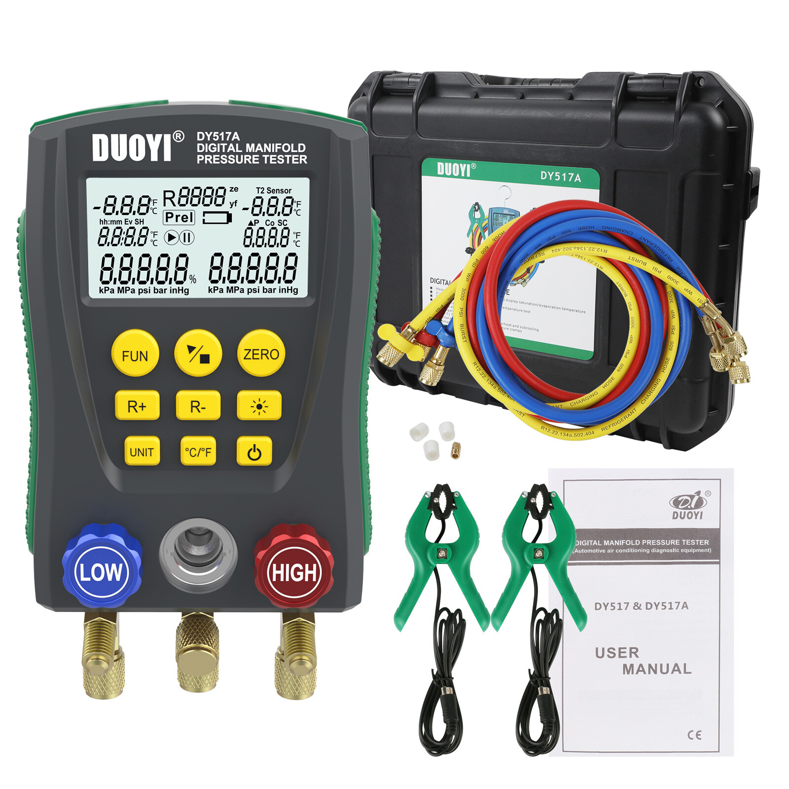 DUOYI DY517A Refrigeration Digital Manifold Gauge Meter HVAC Vacuum Pressure