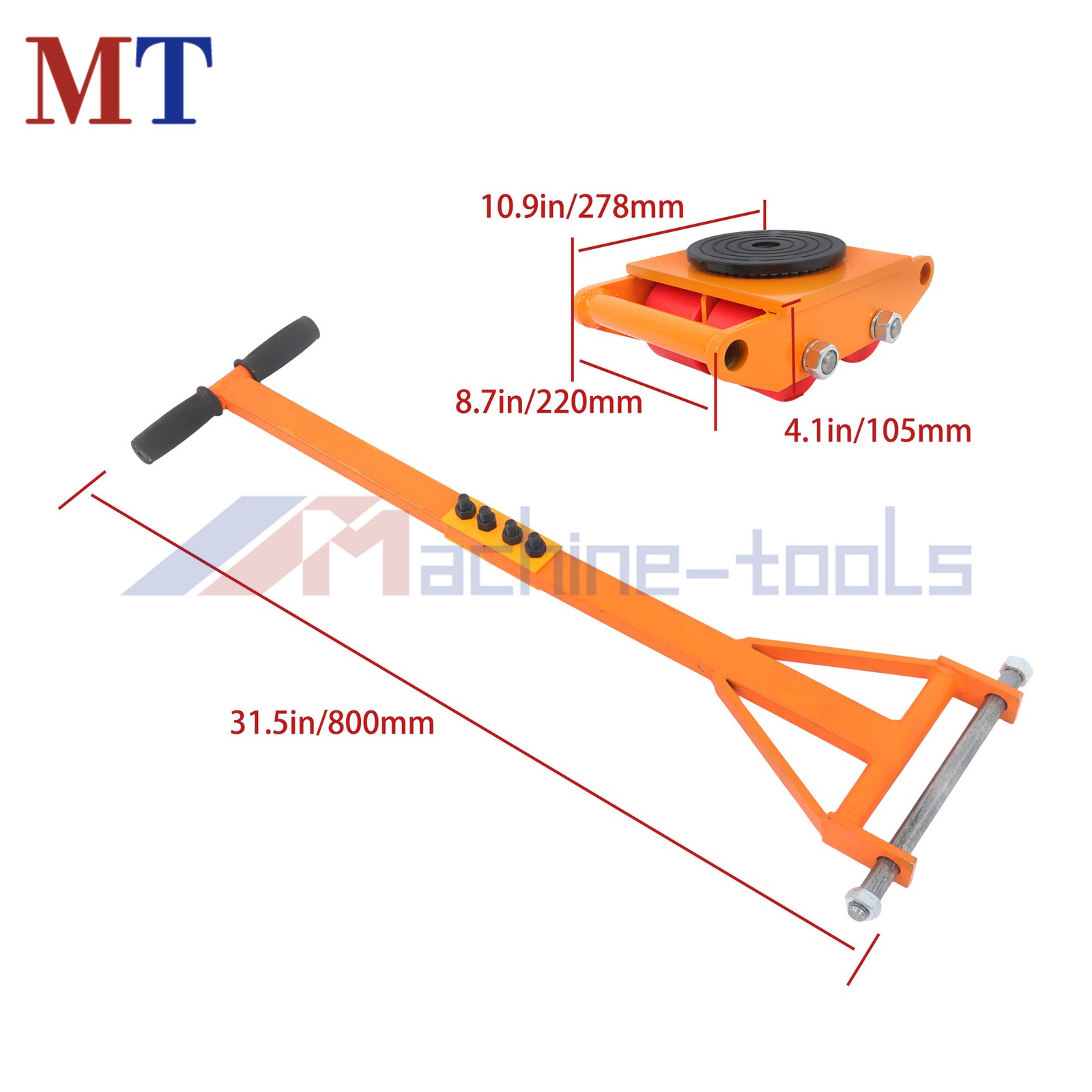 4 Pcs Heavy Duty Machinery Skates Dolly With Handle 6T/13200Lbs 360° Rotation
