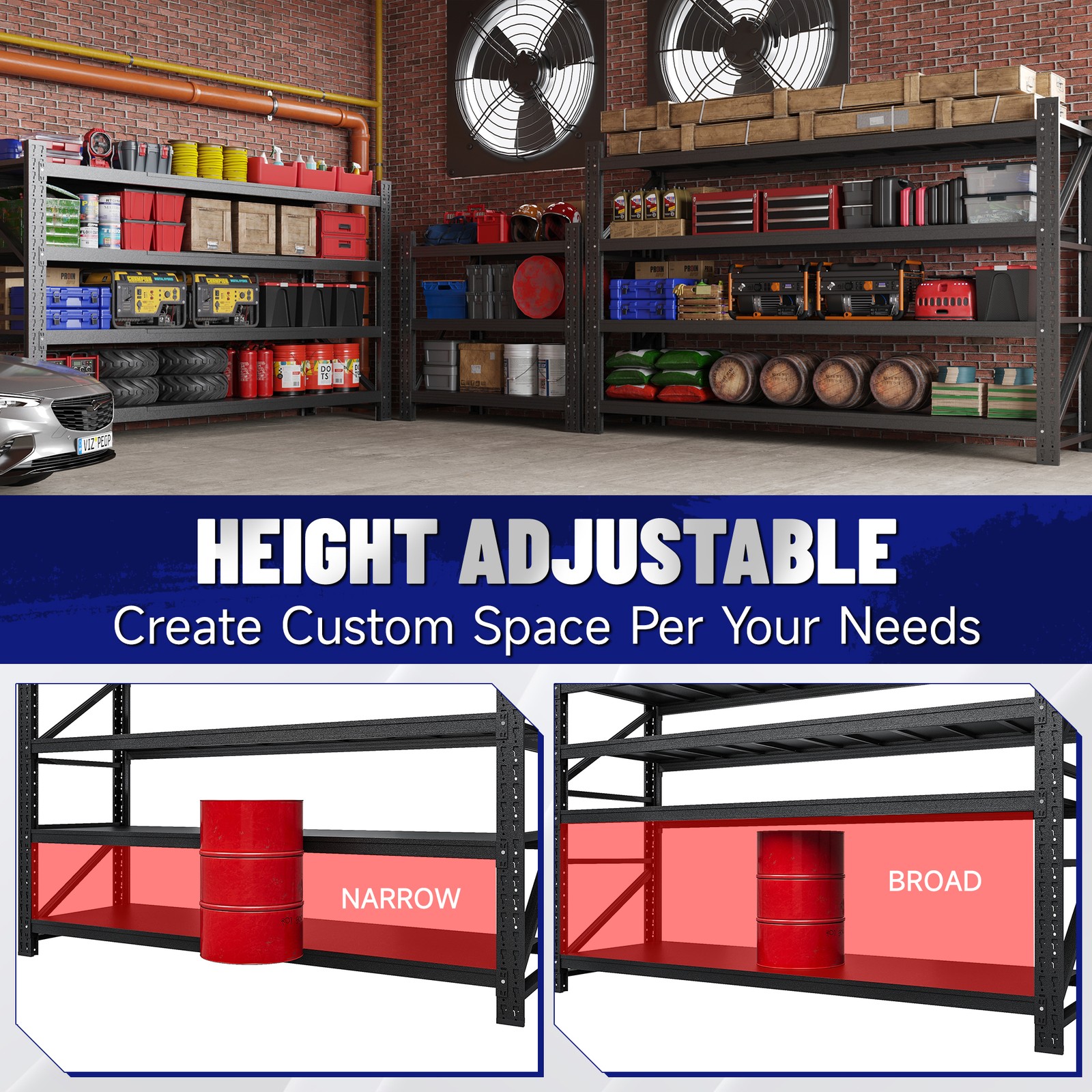 9000LB Heavy Duty Steel Shelves 77"W Garage/Warehouse Metal Storage Rack