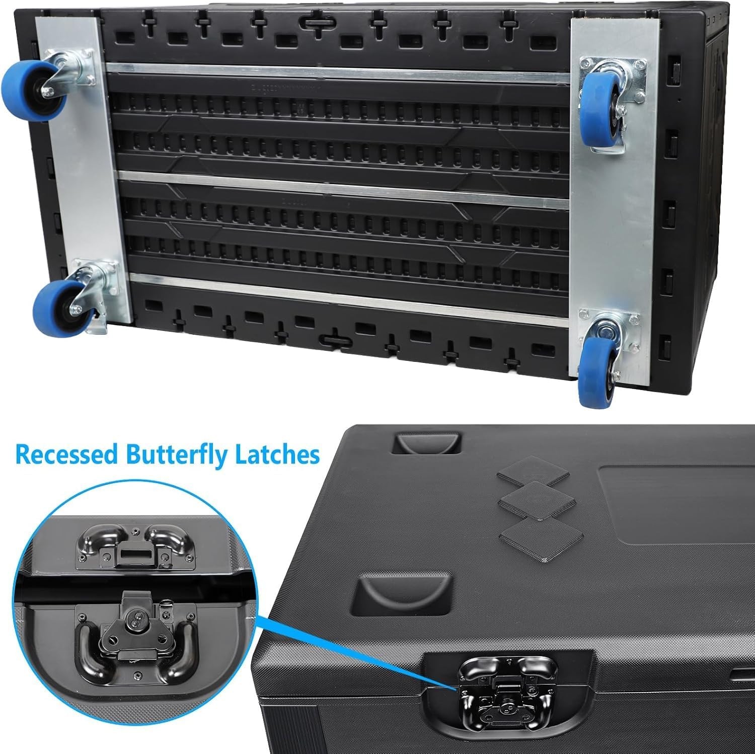 44" x 22" x 24"Cable Trunk Road Case with Wheels and Divider Stackable Road Case