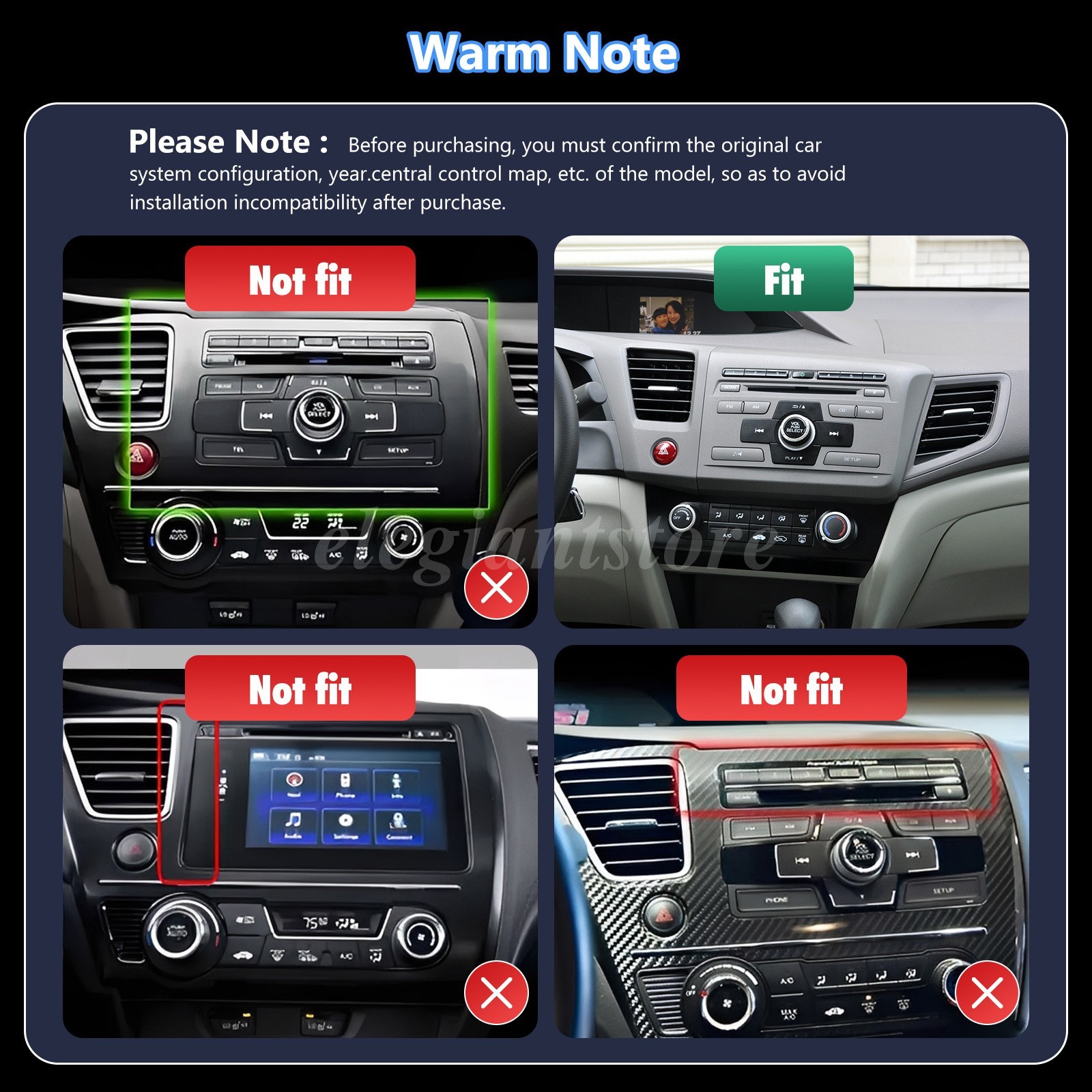 Apple Carplay For 2012-2015 Honda Civic Car Stereo Radio Android GPS Navi