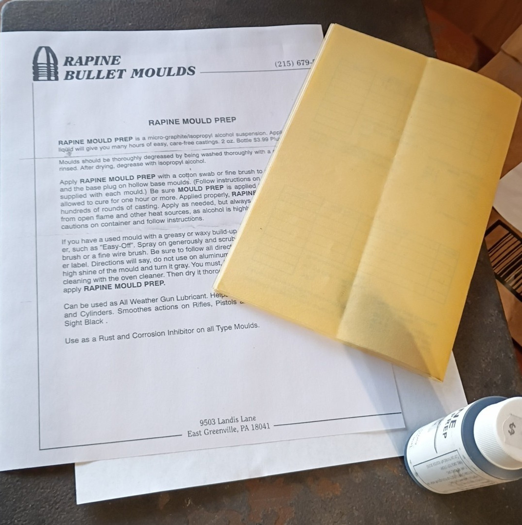 Vintage Bullet Mold Liquid Prep W/ Instruction & Rapine Mould Co. Booklet USA