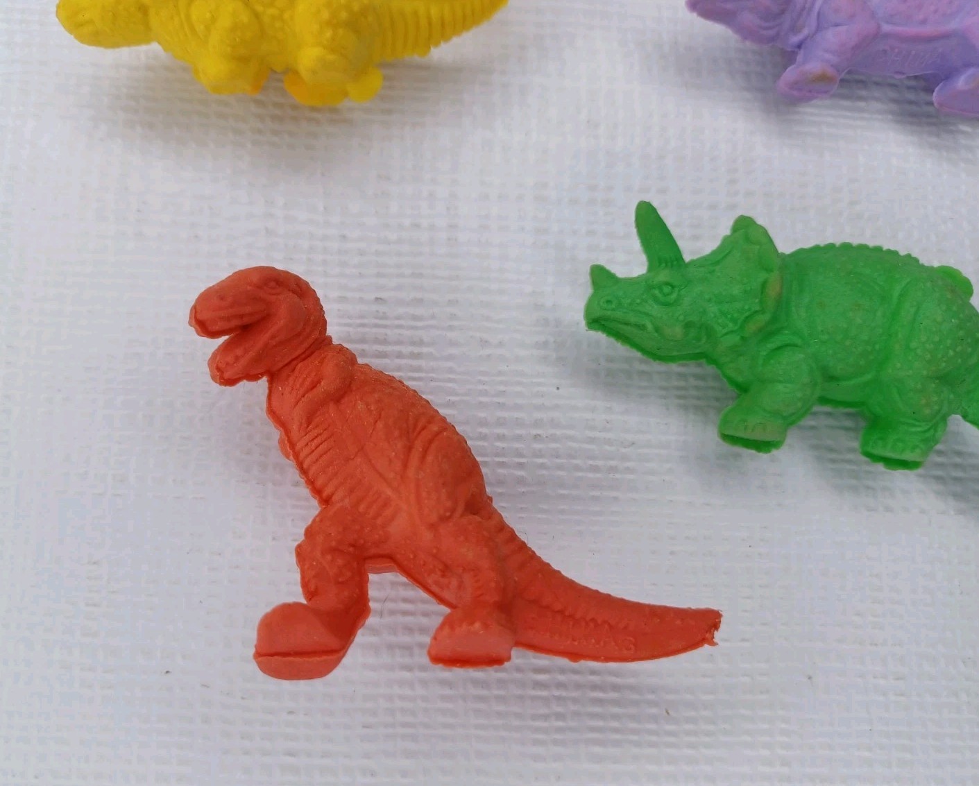 Rubber Dinosaur Eraser Set 6 Pieces Erasers With Box Vintage 1978 Emson