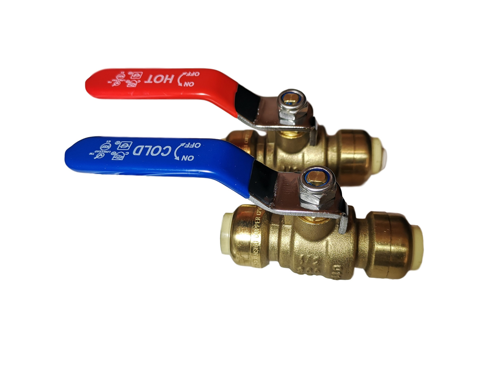 2 Pcs. 1/2"  Push Fit Ball Valve Hot and Cold, Lead Free Brass, 28-2-1&2=2