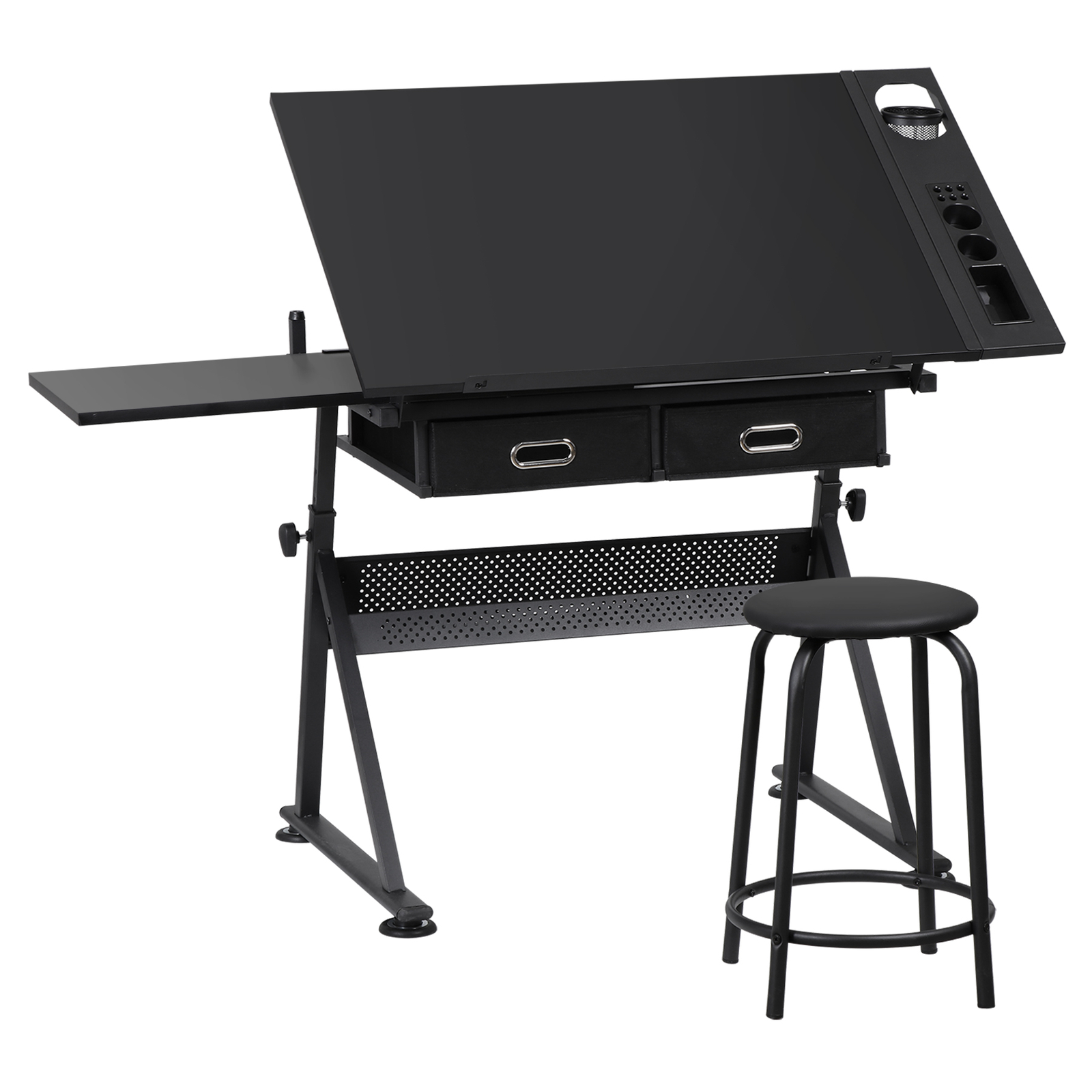 Drafting Desk for Artists Art Drawing Table w/Stool for Working Studying Black