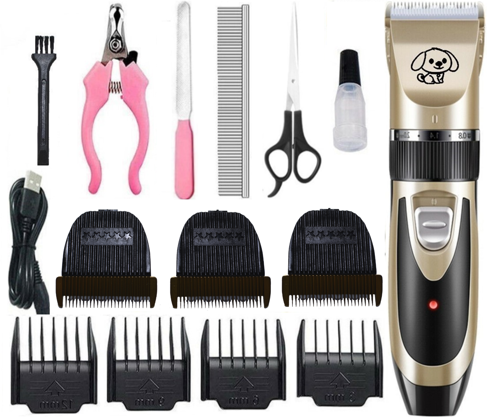 Dog Cat Pet Grooming Kit Rechargeable Cordless Electric Hair Clipper Trimmer Set