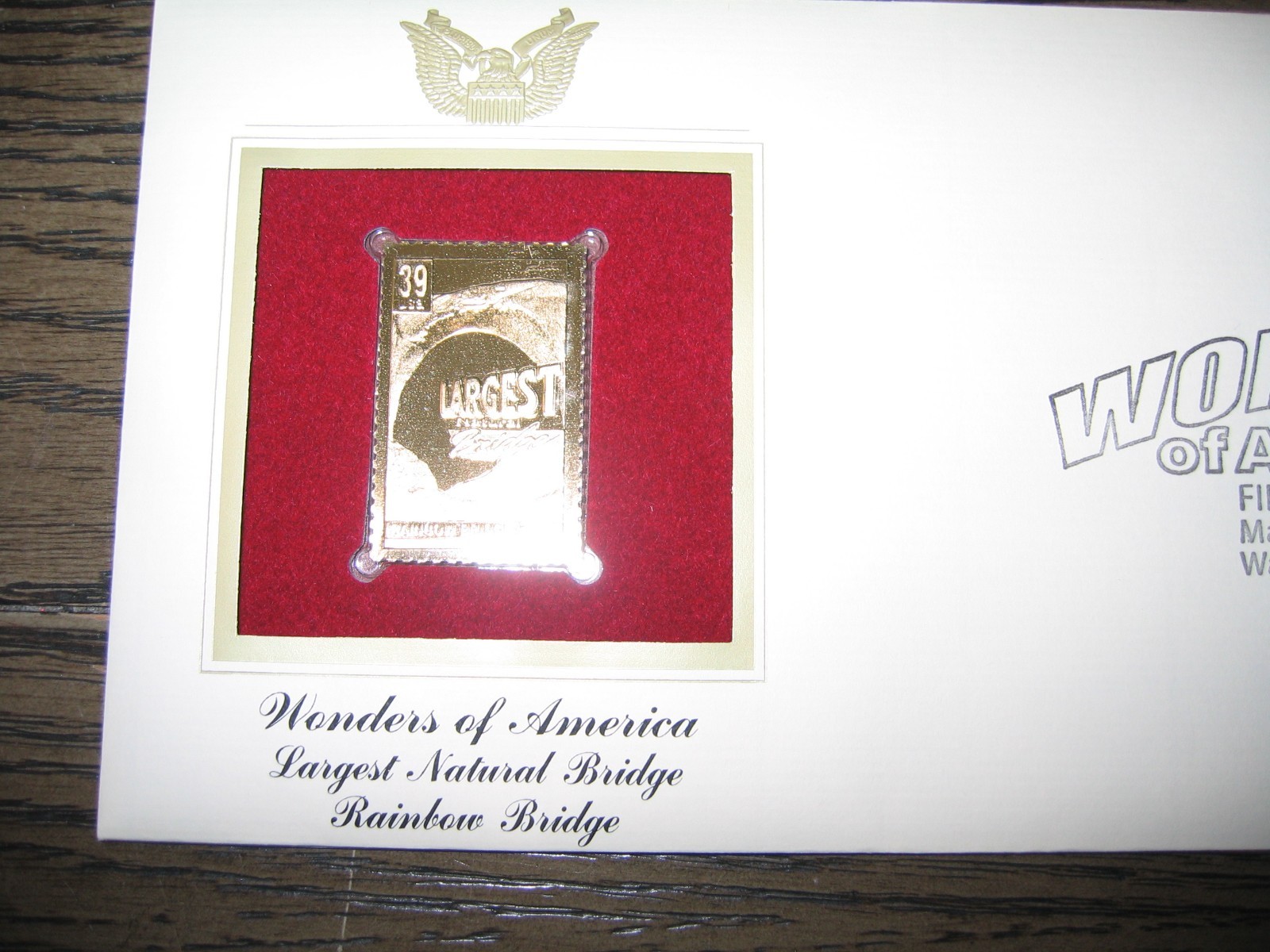 2006 Wonders of America Rainbow Bridge Largest Replica Golden Cover Stamp