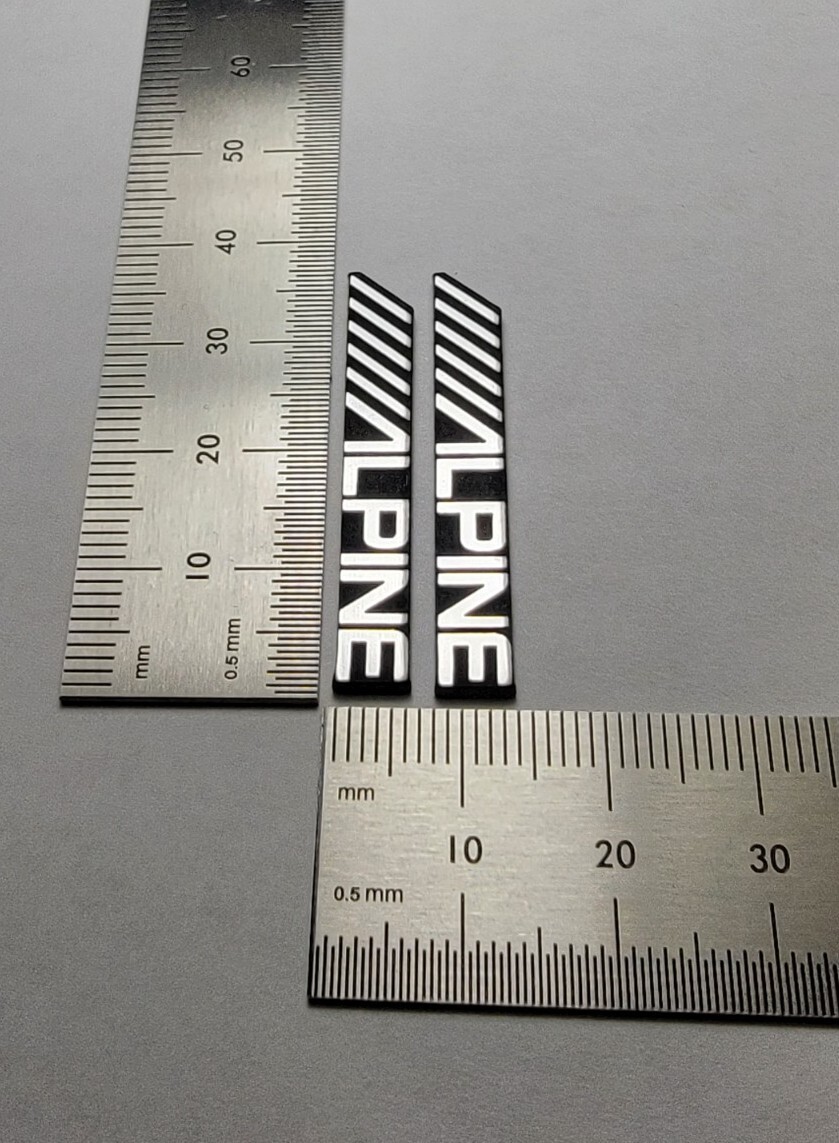 Alpine Custom Speaker Badge Logo Emblem Brushed Silver Pair