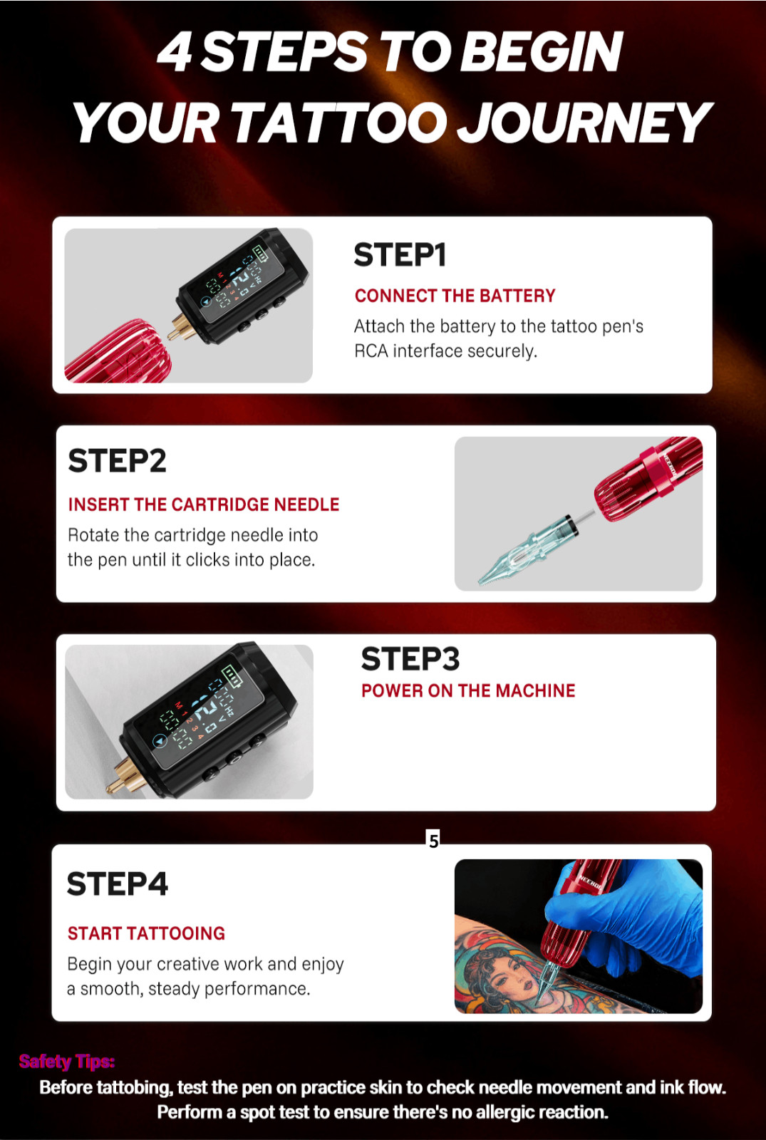 Neebol Tattoo Pen Kit Wireless Tattoo Machine Kits with 2 Batteries 30 Needles