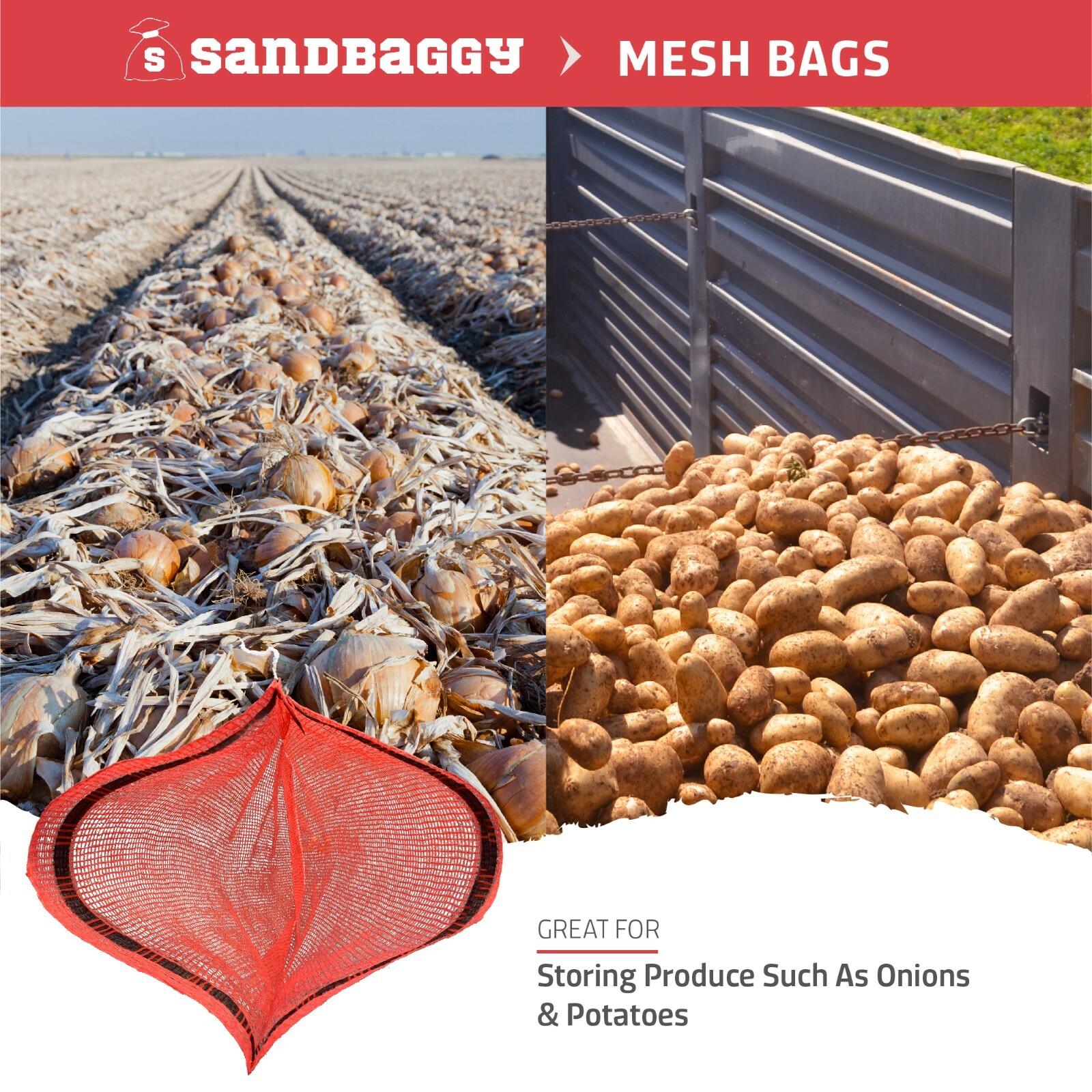 Sandbaggy Mesh Onion Produce Bags | 4 Size Options | Great for Produce & Fruit