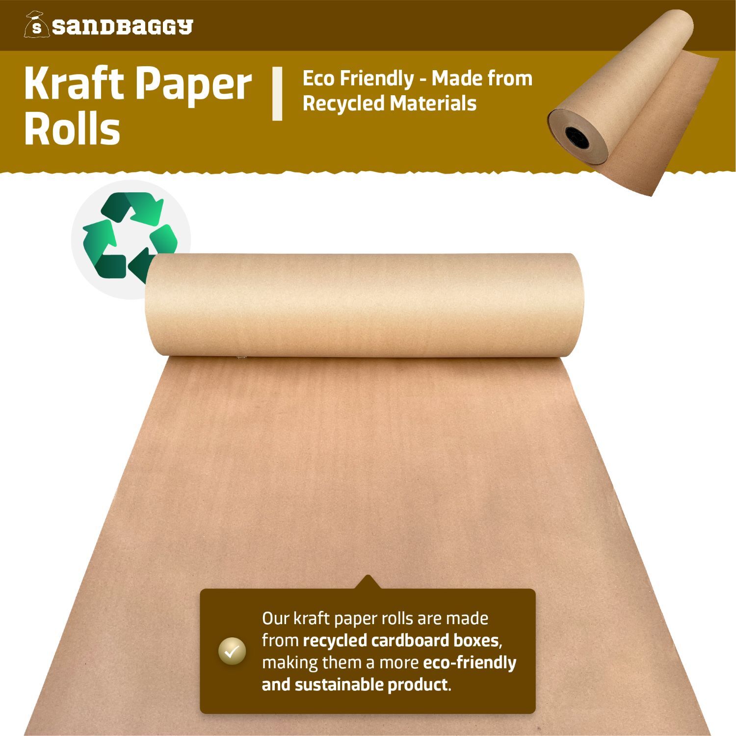 Sandbaggy Heavy Duty Kraft Paper Rolls - 75 lb. Recycled Construction Paper