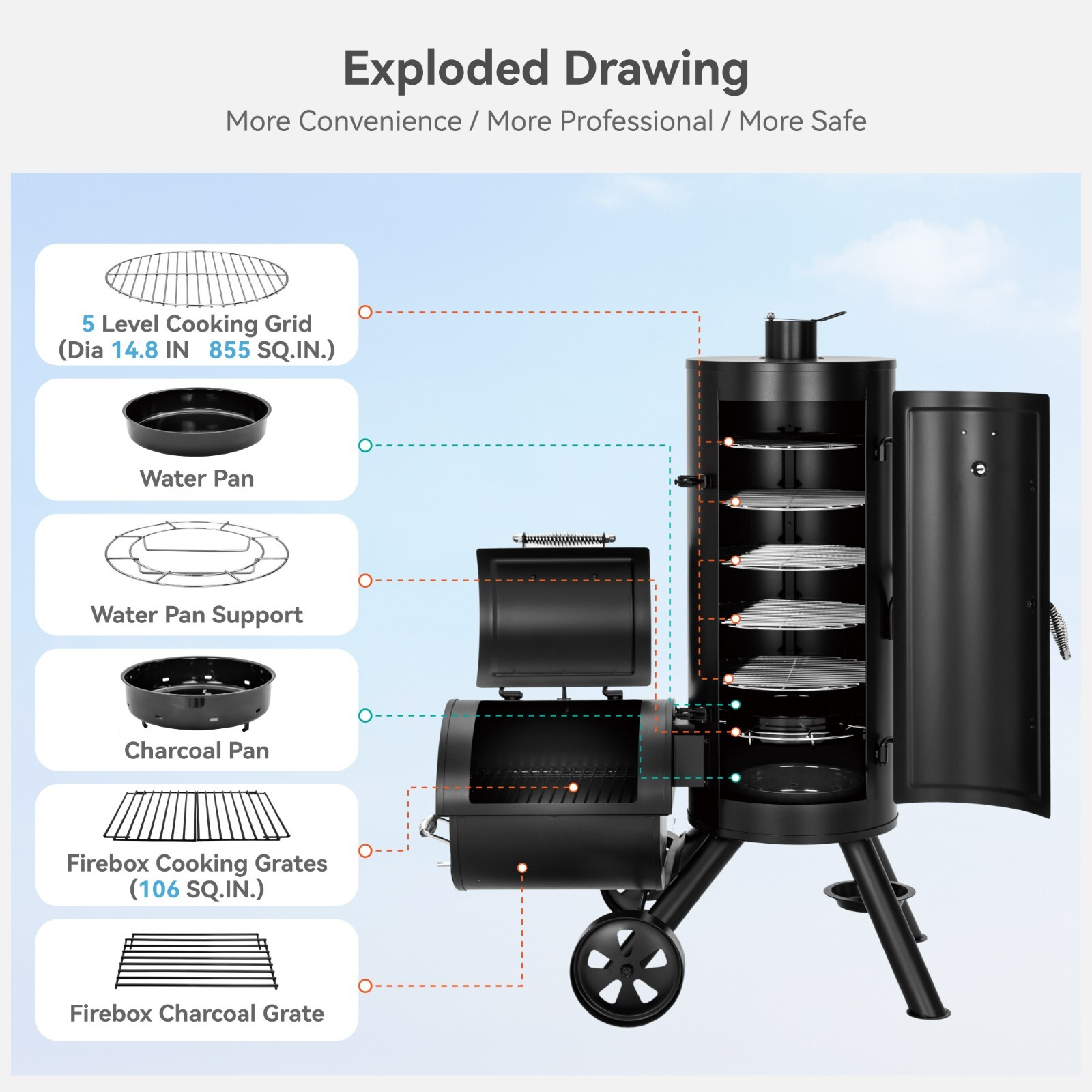 Outdoor BBQ Gill Vertical Offset Charcoal Smoker & Grill Extra Large Heavy-Duty