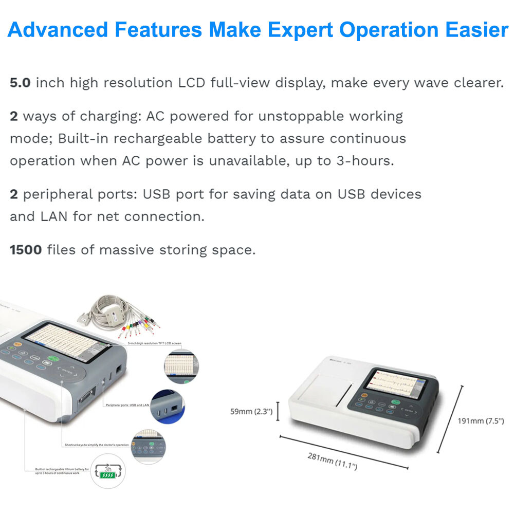 Biocare 12 lead ECG Machine Portable with Au-to Analysis Diagnosis ECG, Printer