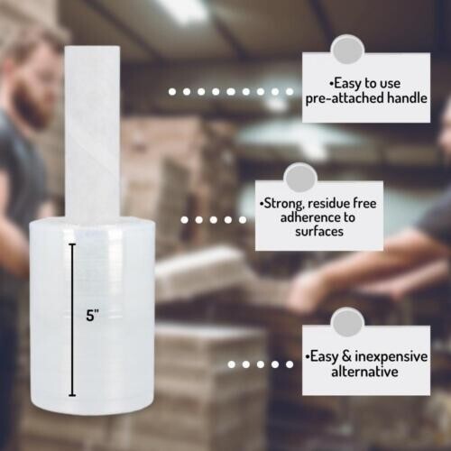 12 Rolls 5" x 1000' (45 Gauge) Extended Core Stretch Hand Shrink Wrap - Clear