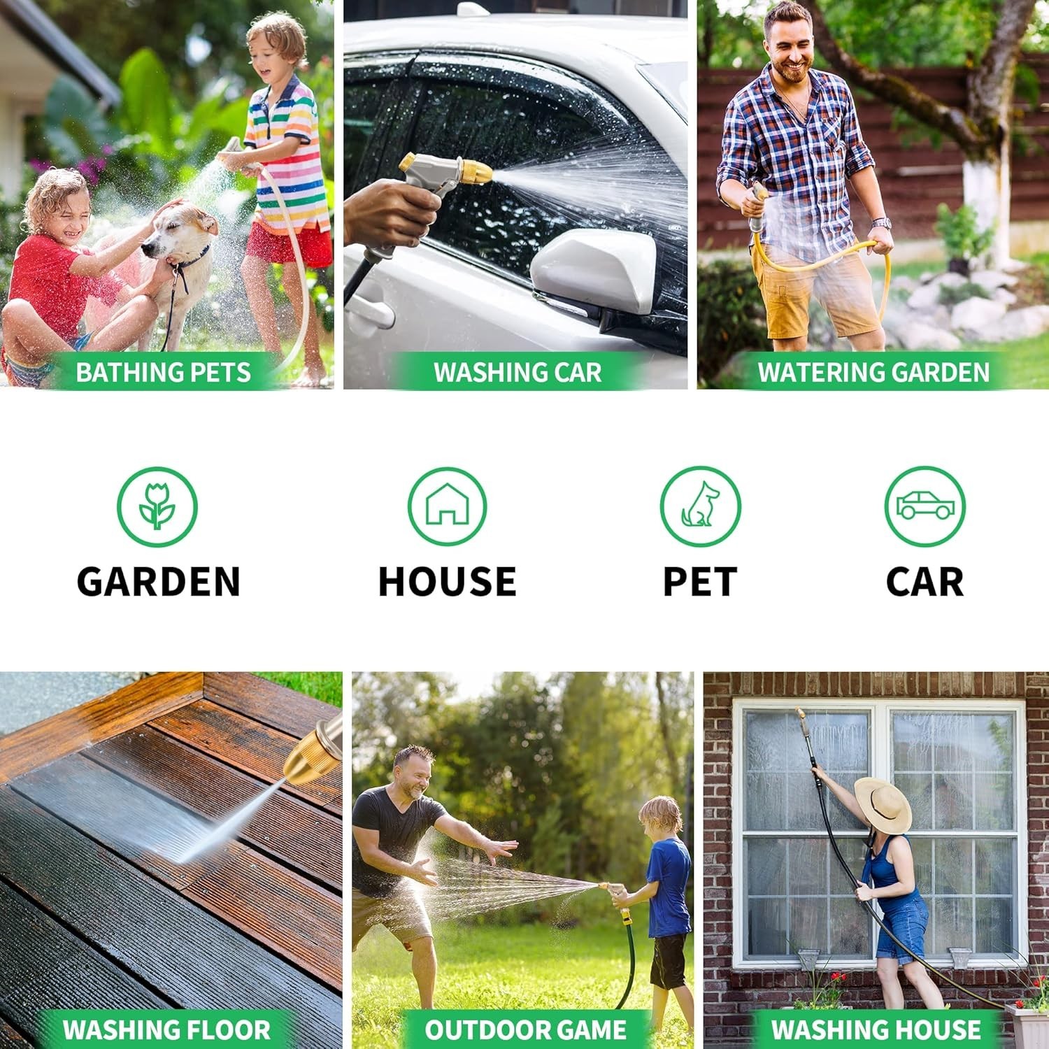 Garden Hose Nozzle High Pressure Metal Sprayer 4 Spray Patterns Heavy Duty