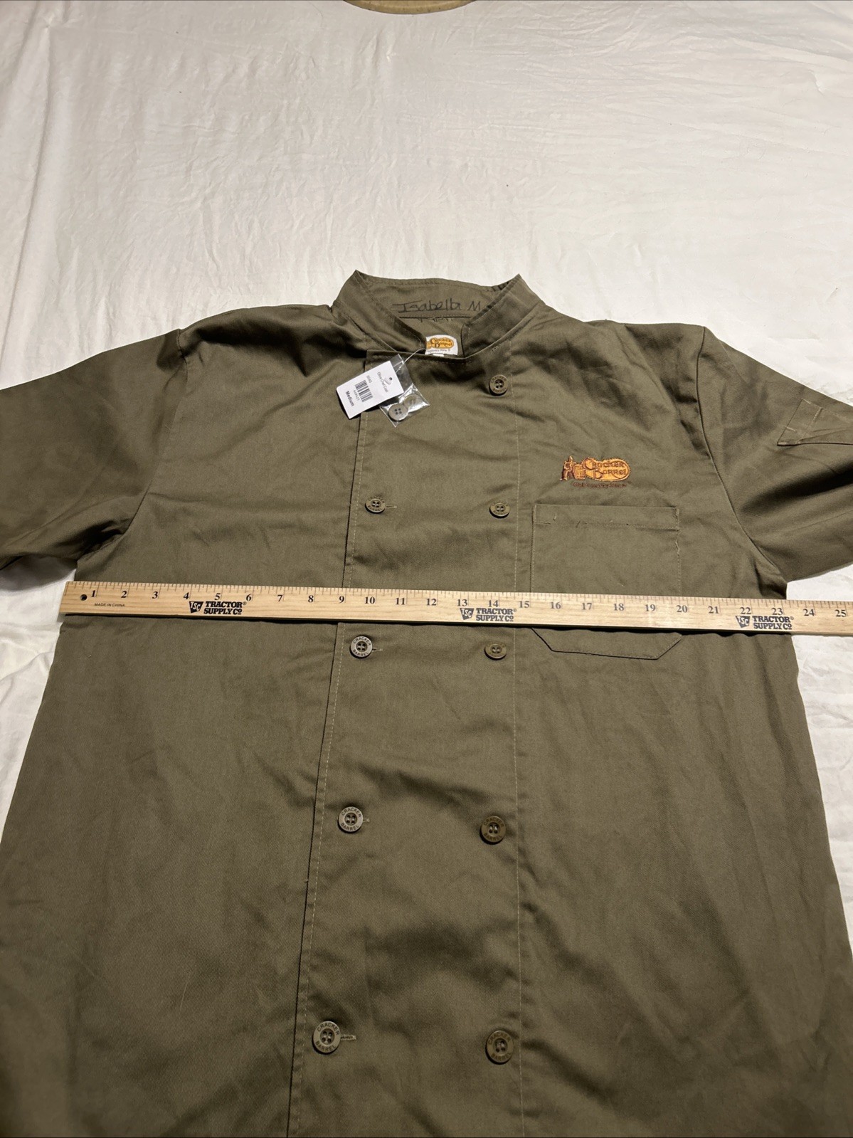 VTG Cracker Barrel Old Country Store Chef Coat Restaurant Uniform Green Medium