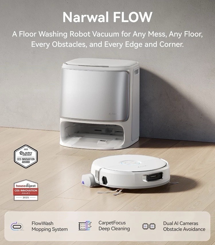 Narwal FLOW Robotic Vacuum Mop FlowWash CarpetFocus Dual AI Cameras Filter