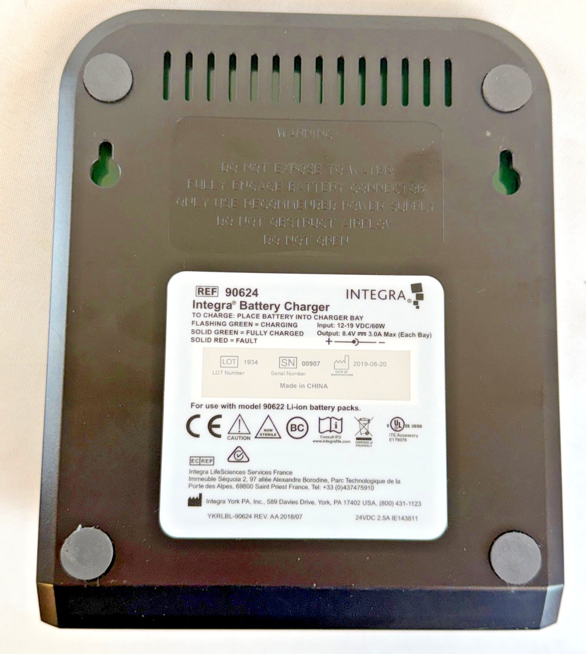 Integra 90624 DUO Dual Bay Battery Charger w/ Power Supply & Headlamp Cable