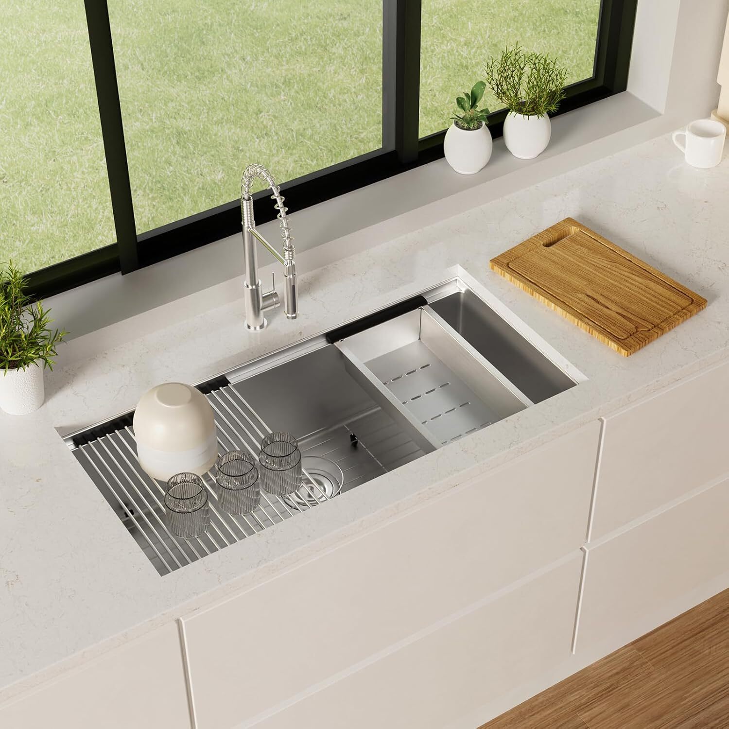 TECASA 36'' Workstation Kitchen Sink Stainless Steel Single Bowl 16 Gauge - USED